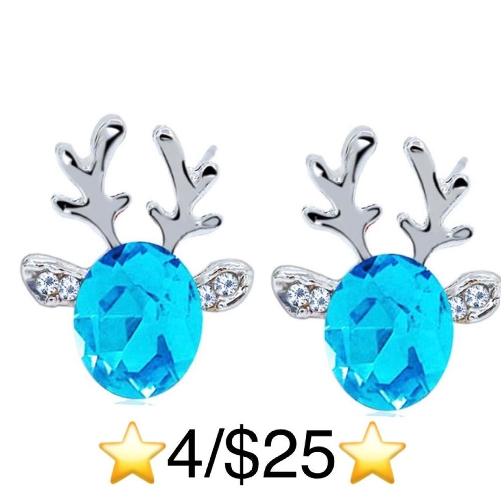 Light Blue Crystal & CZ Reindeer Stud Earrings
